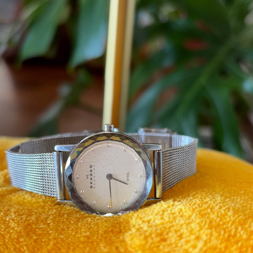 Skagen Silver-Tone Mesh Watch with White Dial